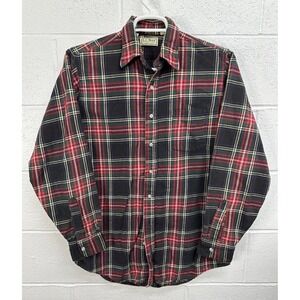 VTG LL Bean Button Flannel Shirt Red Green USA Made / Medium Tall / DESTROYED